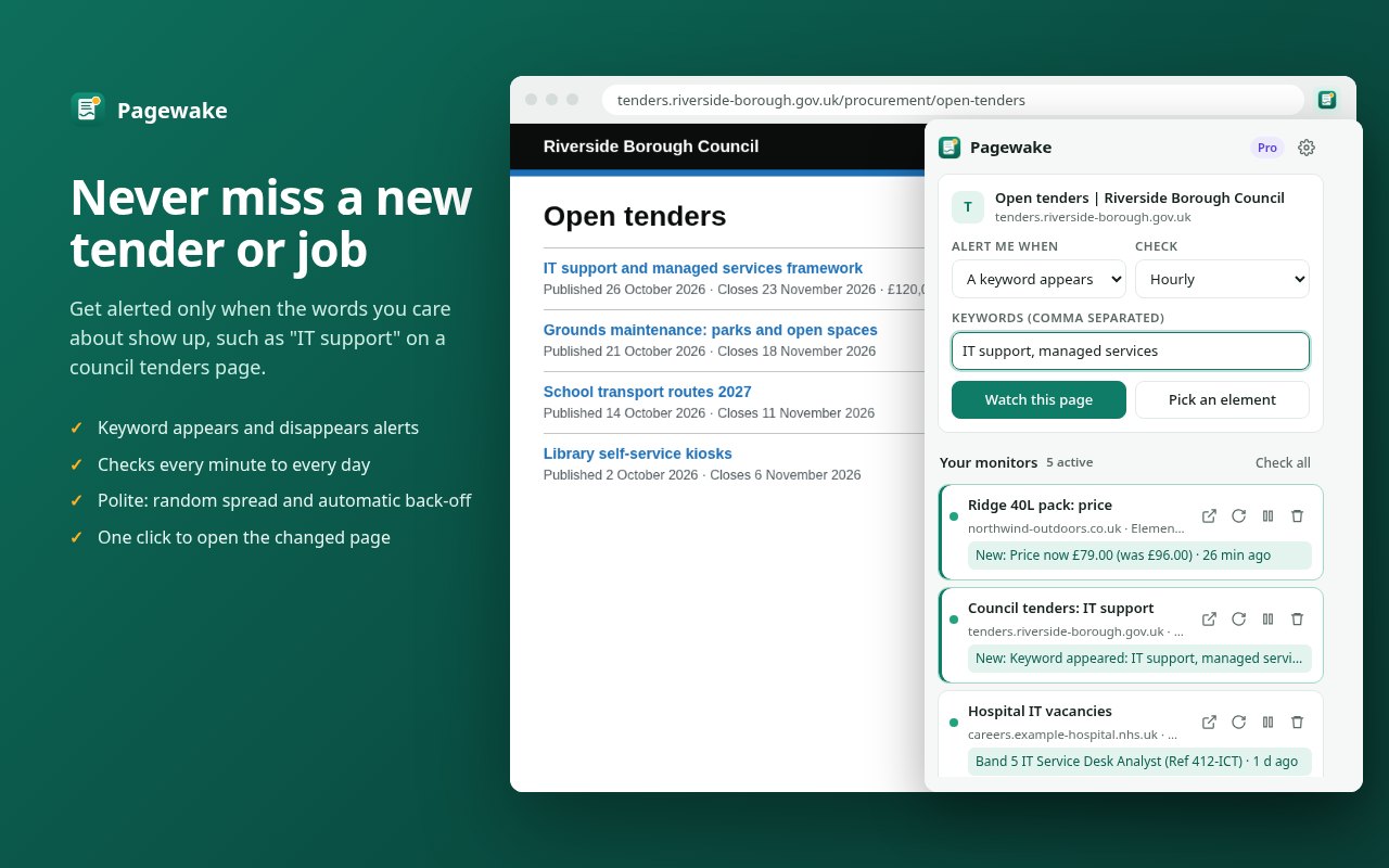 Setting up a keyword alert on a council tenders page