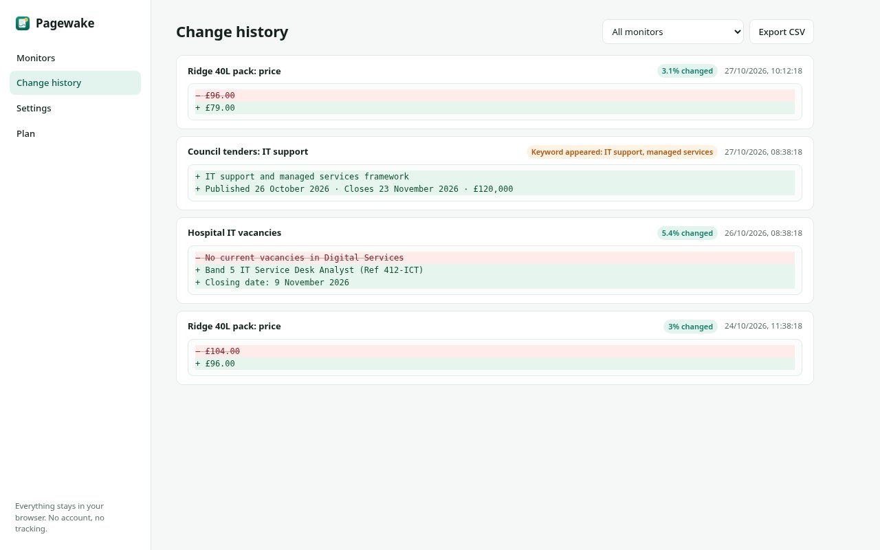 Change history showing added and removed lines